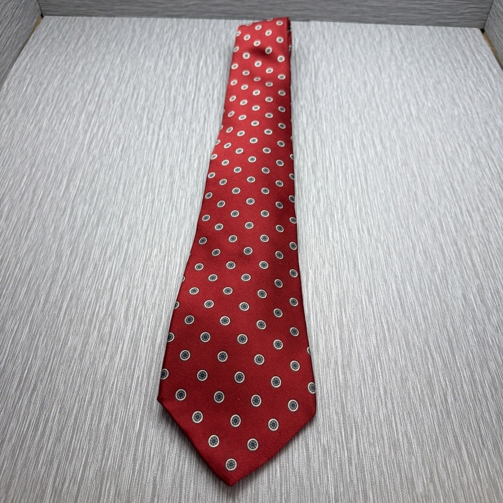 Christian Dior Silk Tie Mens Red Dot Medallion Designer Made in Italy